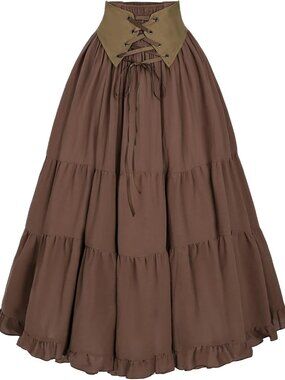 Womens Renaissance Skirt Victorian Lace-up High Waist Peasant Long Skirt